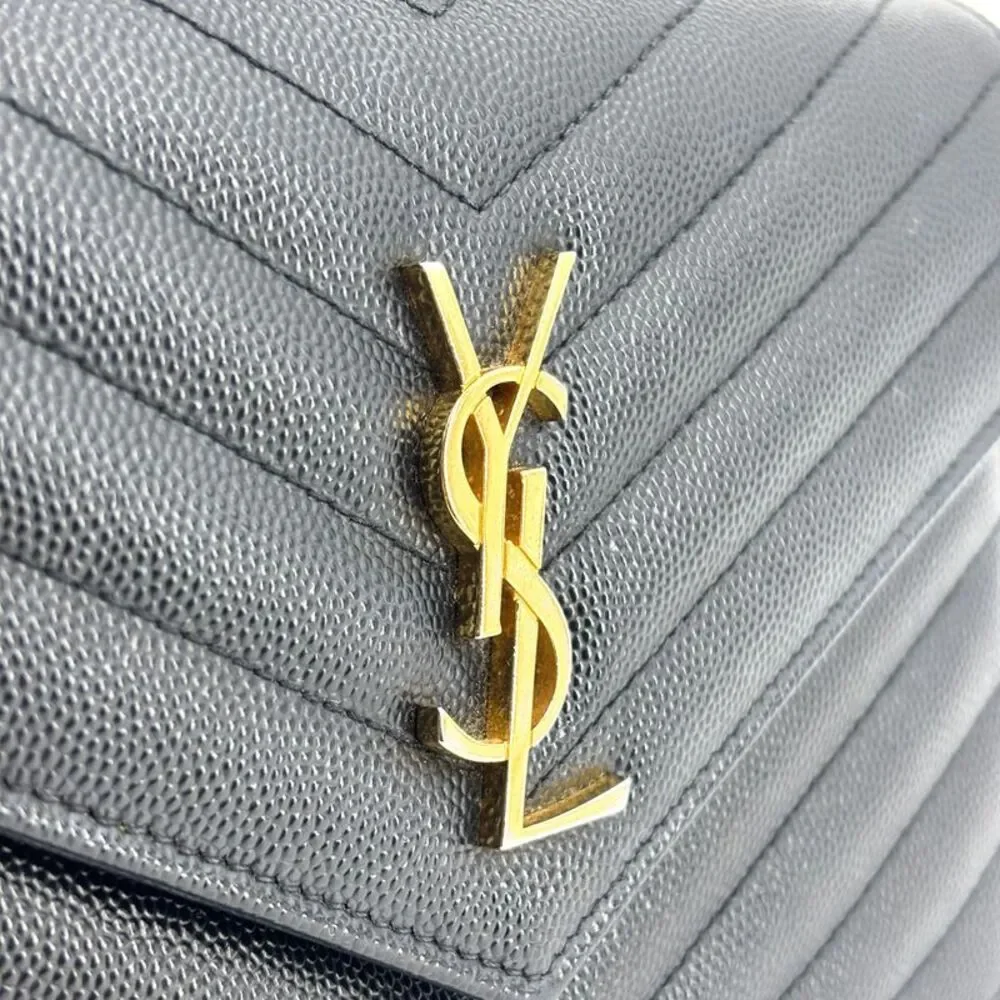 Saint Laurent Monogram Chain Wallet Black Gold Hardware
